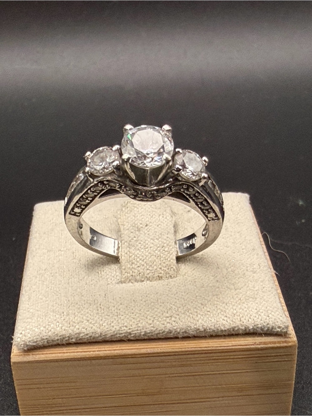 Sterling Silver Three-Stone Clear CZ Engagement Ring size 7